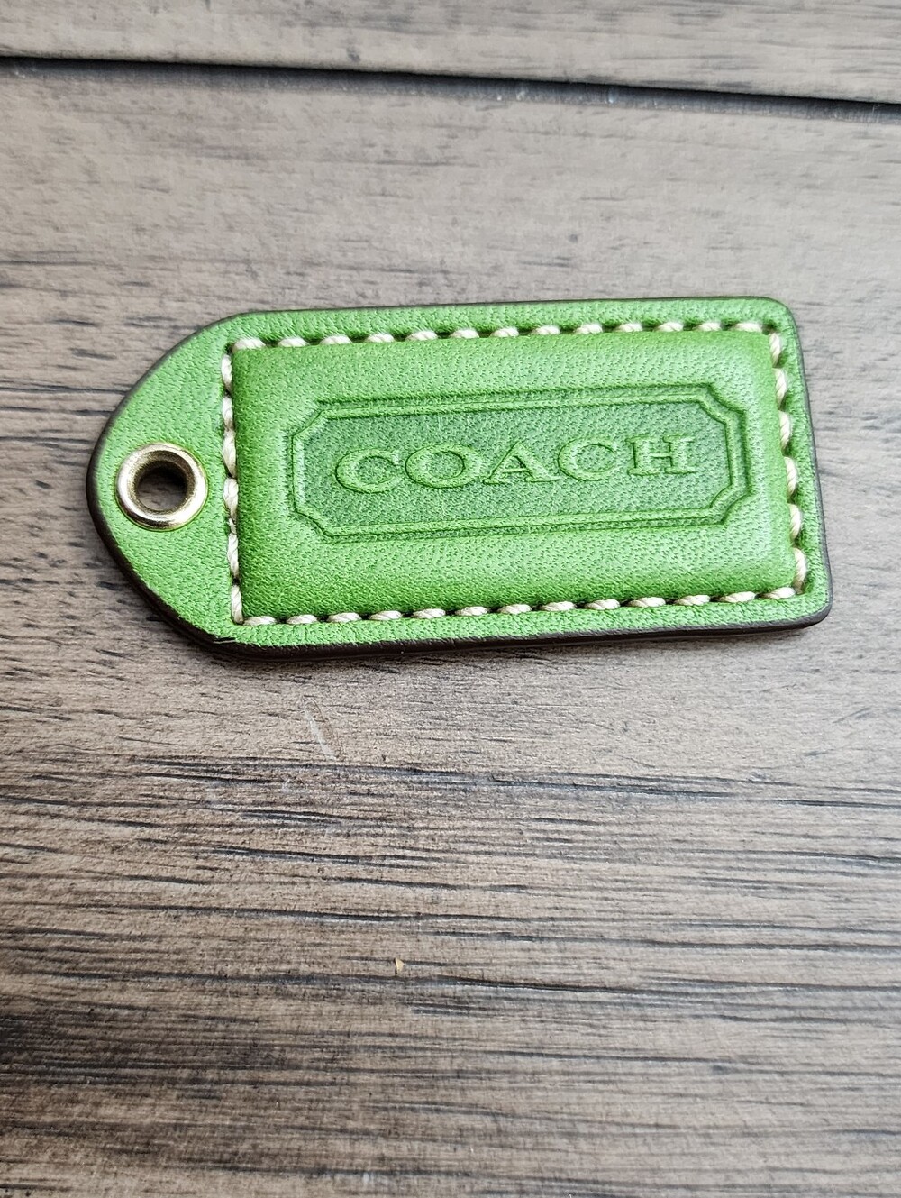Coach Bright Green Leather Hang Tag with Contrast Stitching